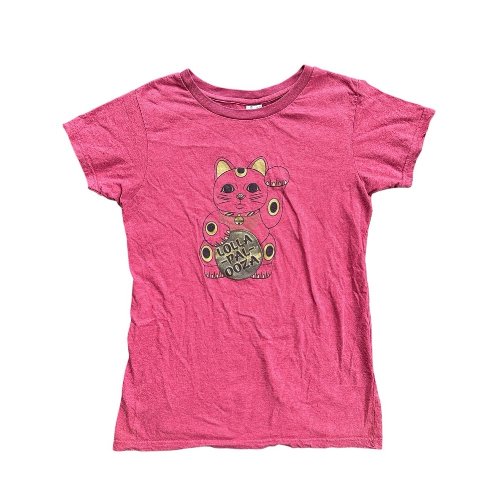 District Threads Lollapalooza T Shirt Women L Pink Excellent Lucky Cat Graphic